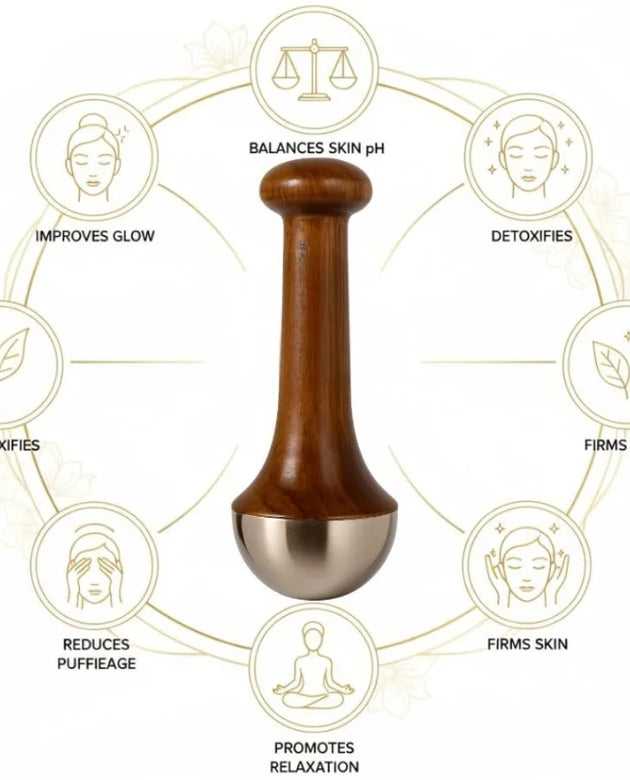Kansa Wand Face & Foot Massager | Ayurvedic Bronze Massage Tool with Wooden Handle | For Face, Neck, Head & Body