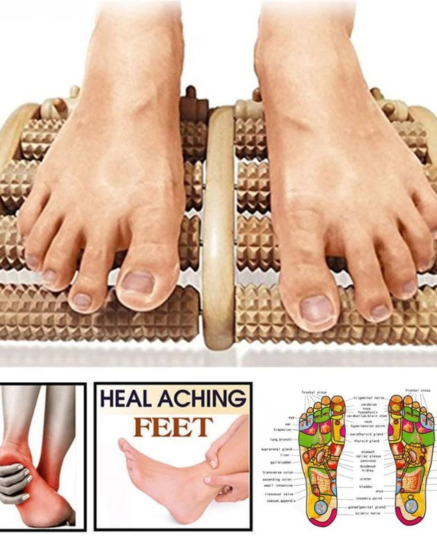 Wooden Foot Roller Massager |  Manual Reflexology Therapy Tool for Pain Relief, Stress Relaxation & Foot Care
